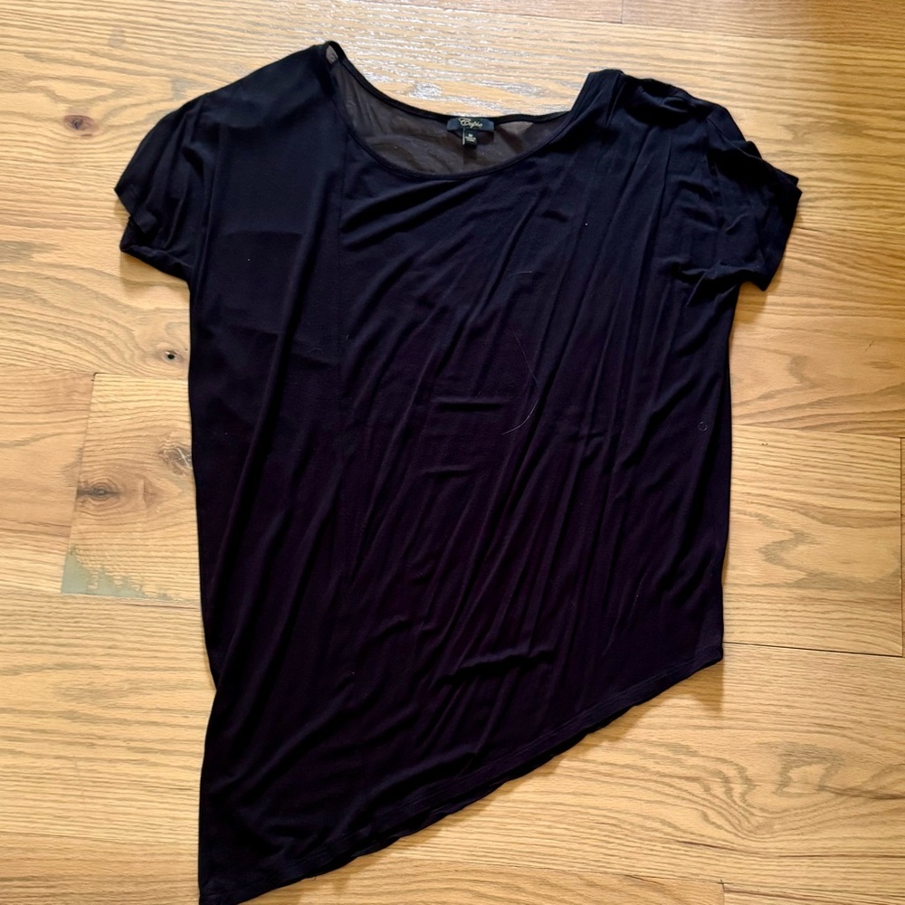 Cupio Black Asymmetrical Cap Sleeve T-Shirt